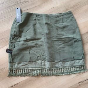 Lulus Green Skirt with Fringe